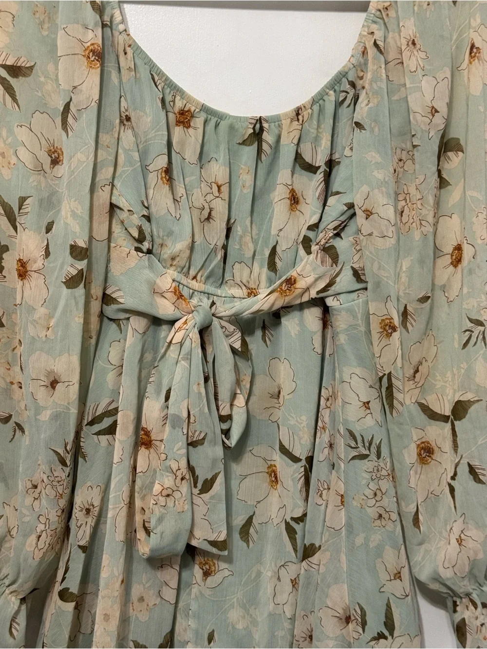 Evolutionary Apparel Women's Large Long Sleeve Floral Mini Dress with Tie Front